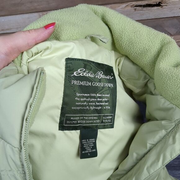 Eddie Bauer Celadon Green Premium Goose Down Puffer Vest Size Large Zip Front - Picture 5 of 7